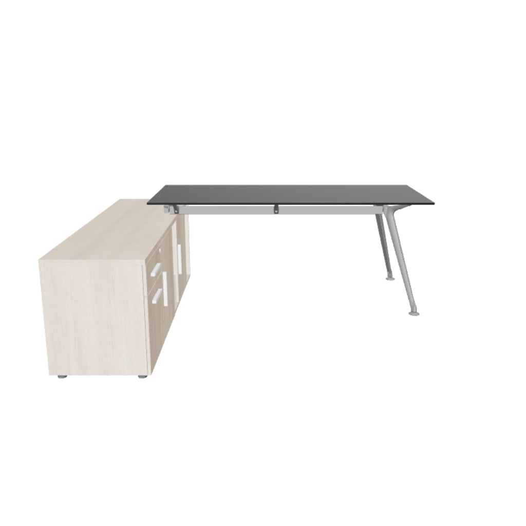 Escritorio Z Chrome Con Credenza Lateral Cristal Templado