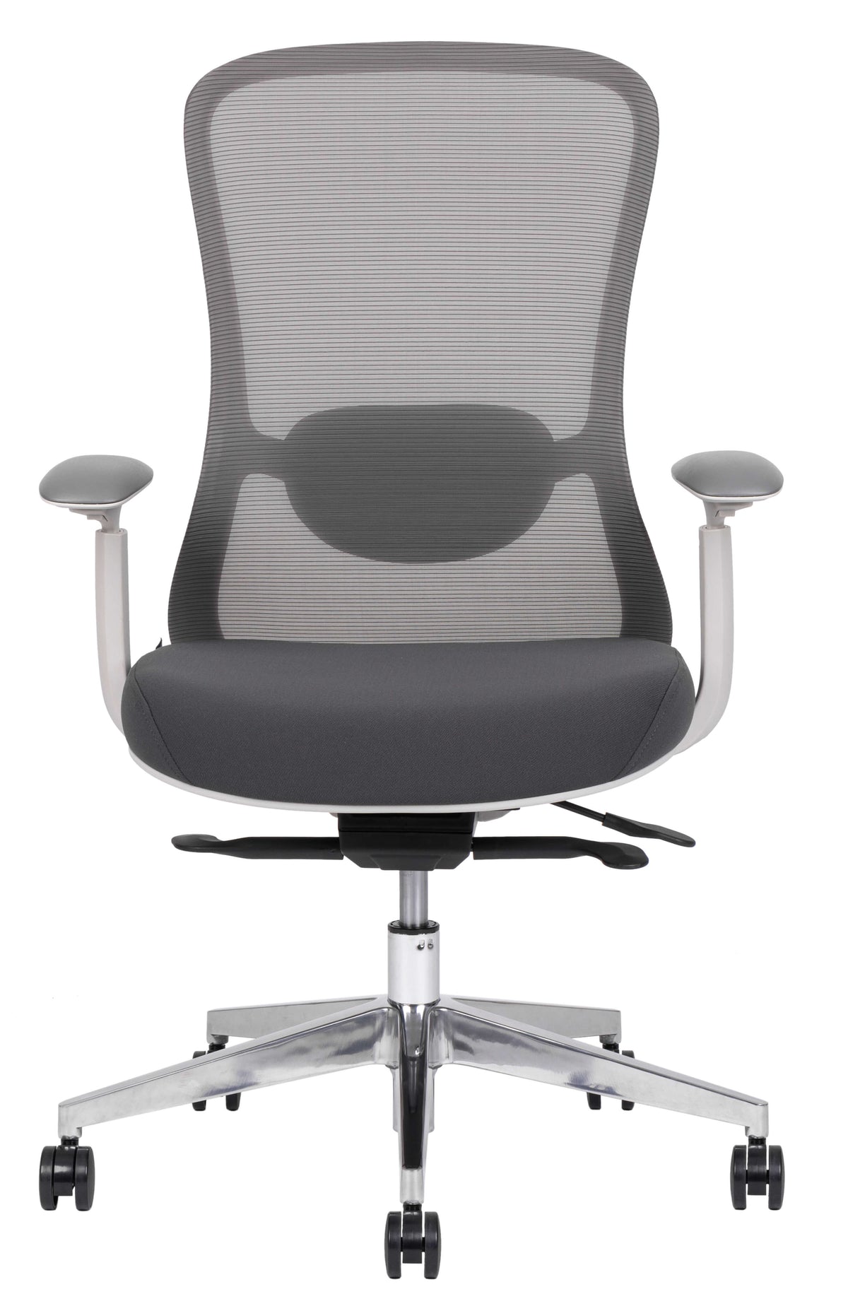 Silla ejecutiva ergonómica Energy White RB con respaldo de malla blanca y base de aluminio en oficina moderna